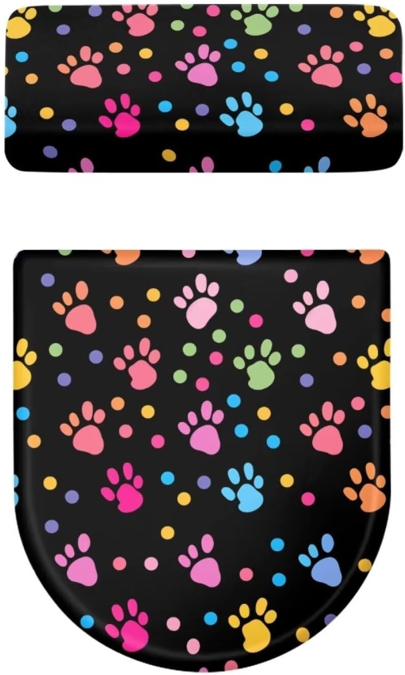 CREAMIC Colorful Dog Paw Prints Toilet Lid Tank Lid Dust Cover Toilet Seat Cover Soft Machine Washable Toilet Tank Cover Decorative Accessories 2 Piece Set Toilet Seat Cover - Image 5